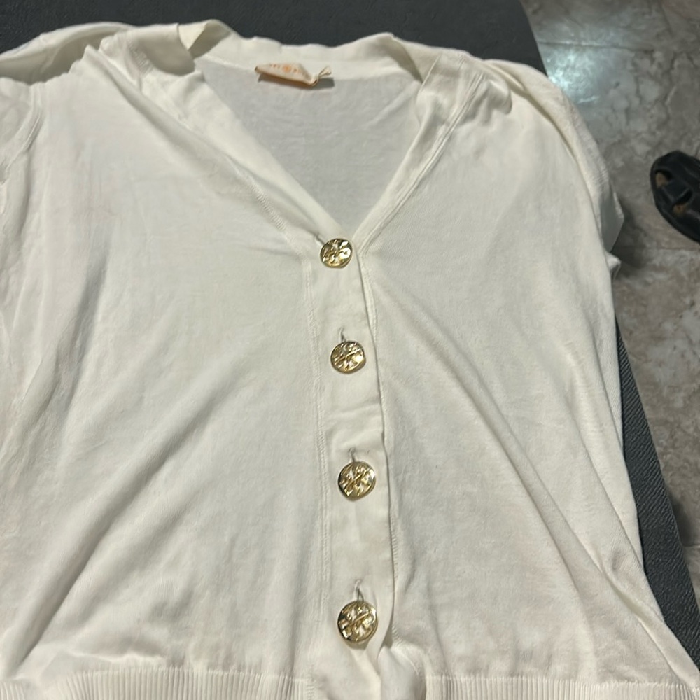 Tory Burch Cream Cardigan with Gold Buttons